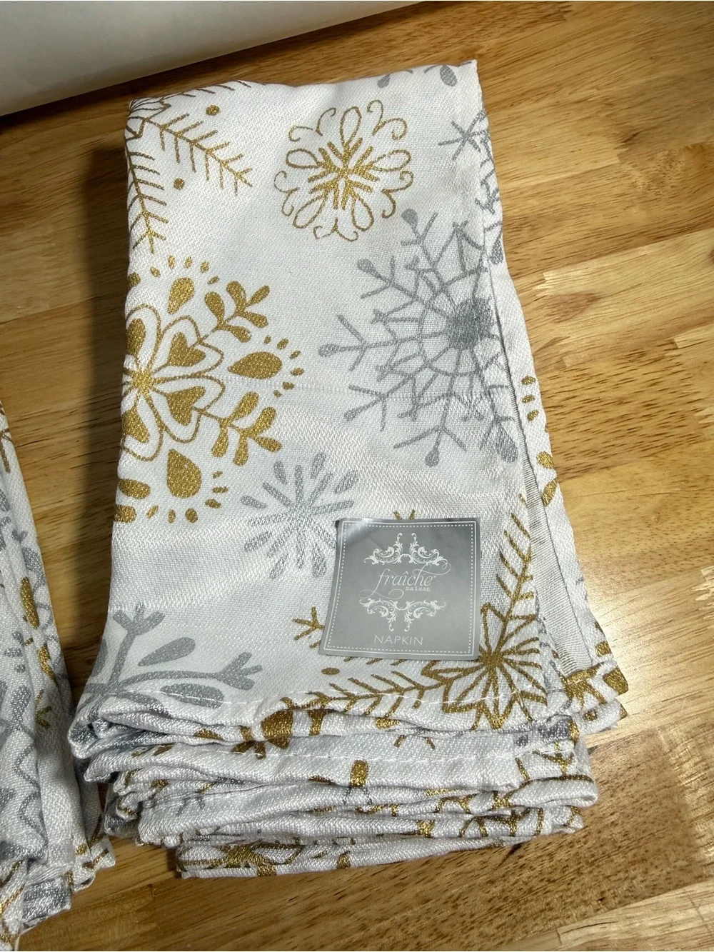 12 Gold Silver Snowflake Fabric Napkins 19x19 Winter Wonderland Christmas Dec